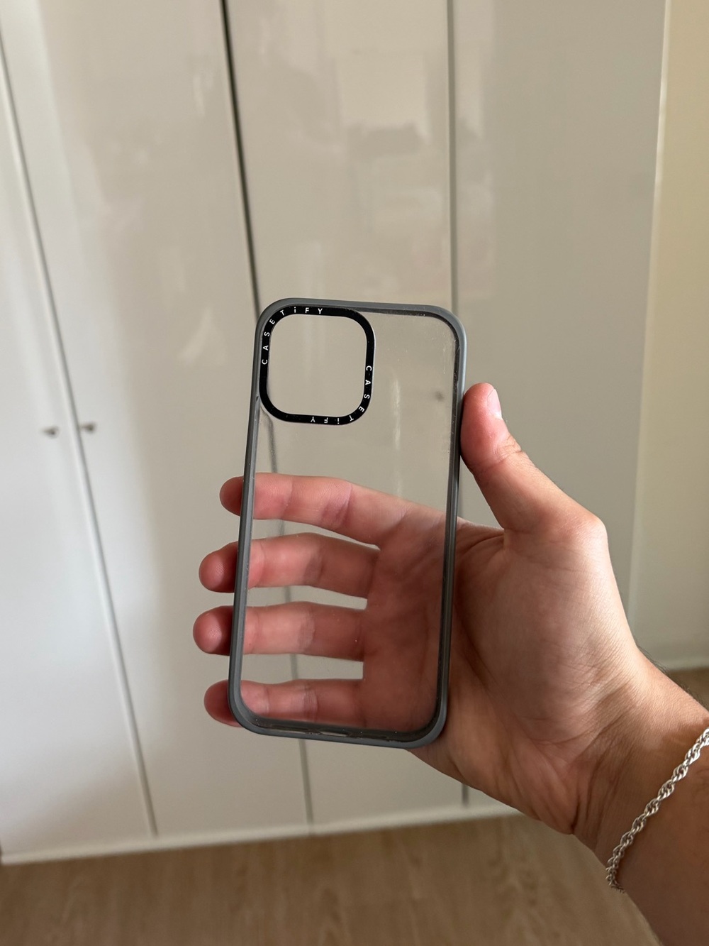 Casetify IPhone 14 Pro Max Clear Protective Phone Case with Gray Bumper